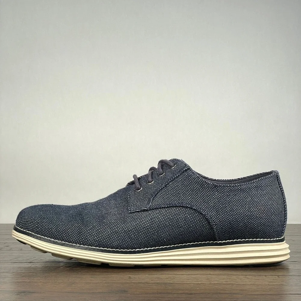 Cole Haan Original Grand Mens 10 Blue Canvas‎ Plain Toe Oxford Derby Shoes Work